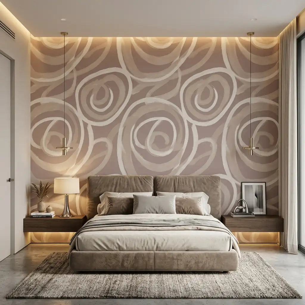 Beige Swirl Wallpaper – Bedroom