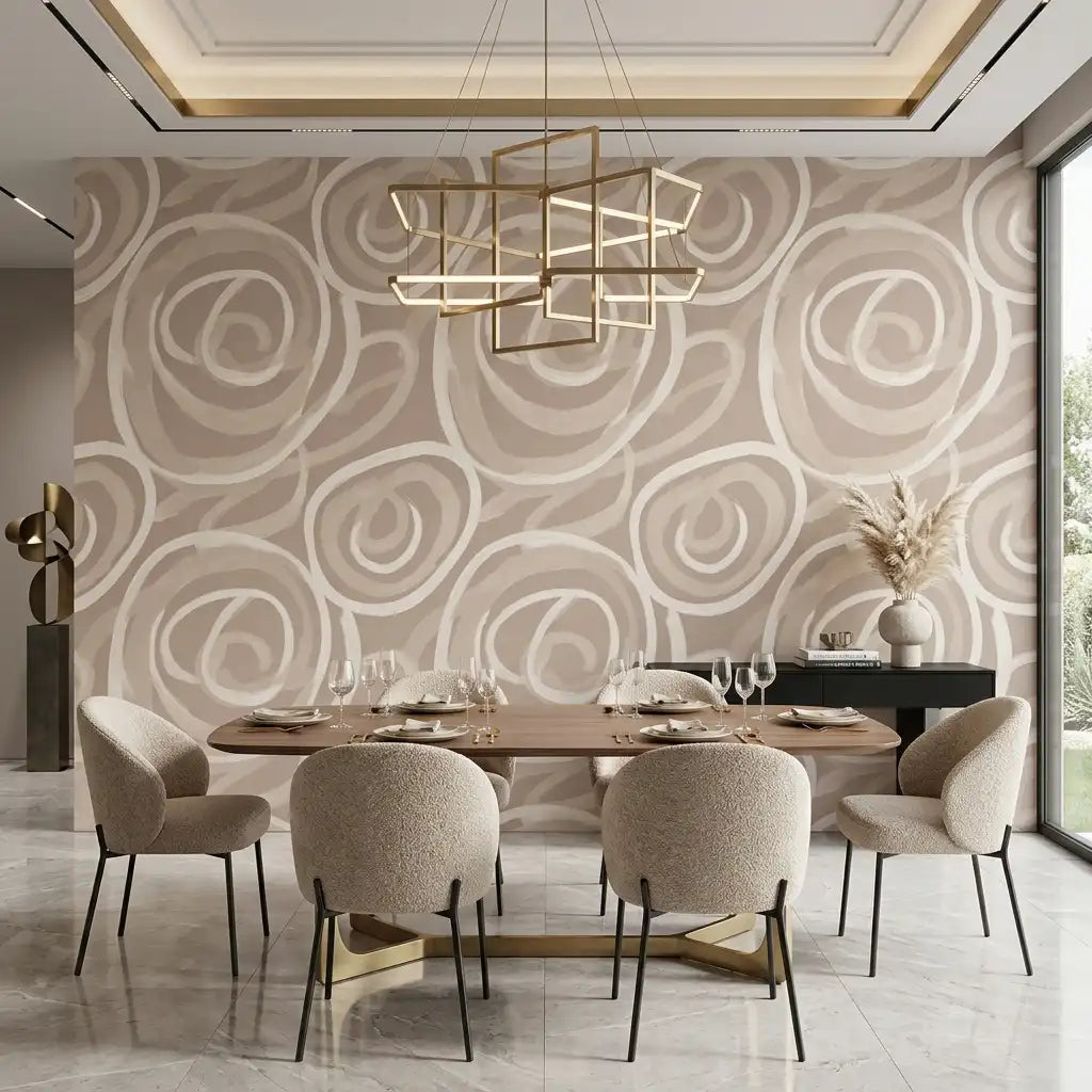 Beige Swirl Wallpaper – Dining Room