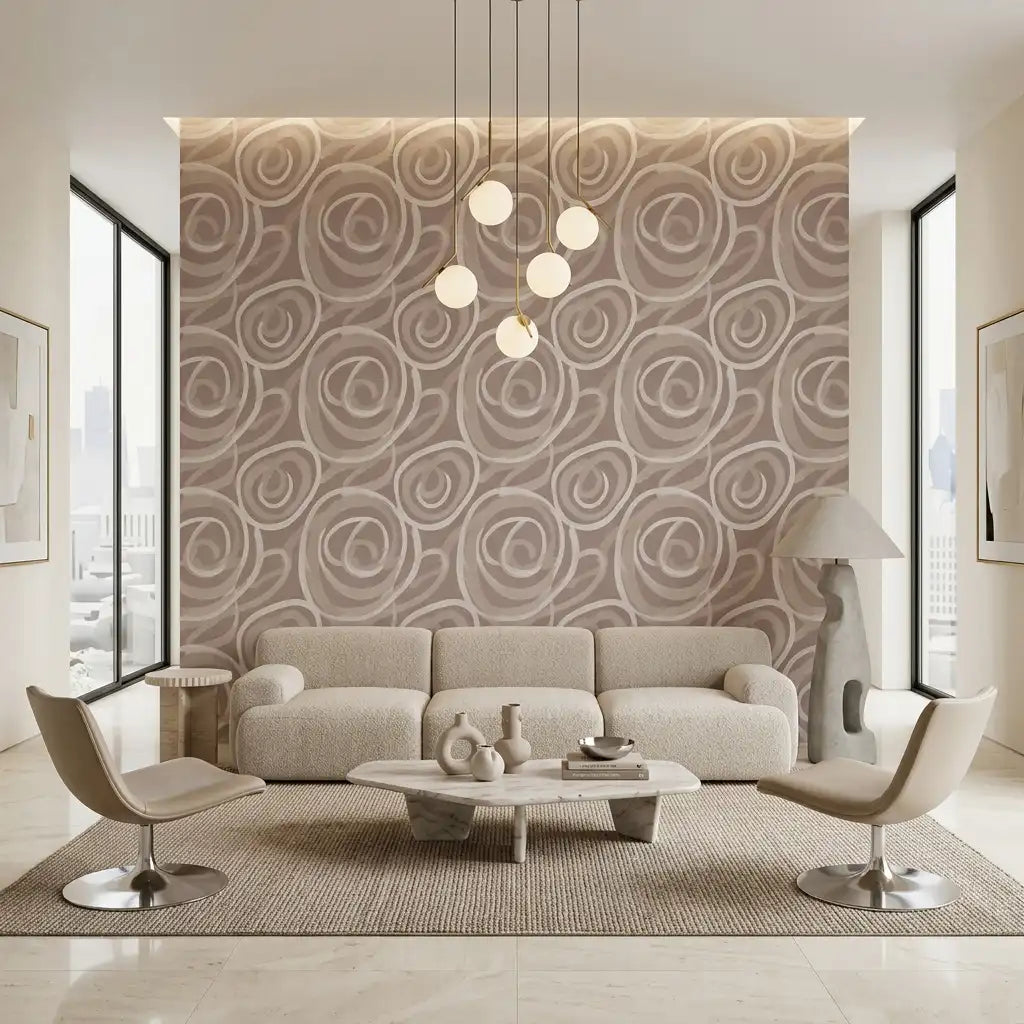Beige Swirl Wallpaper – Living Room