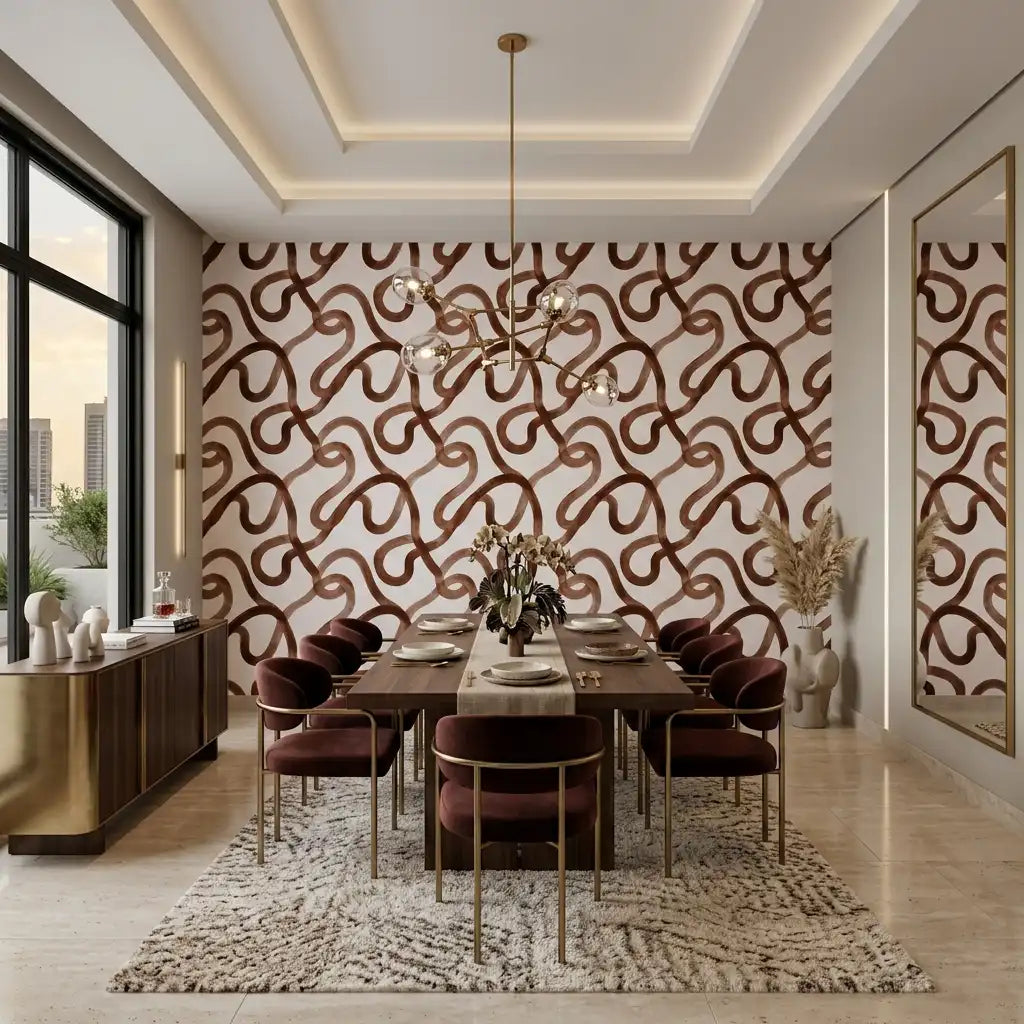 Black Loop Ribbon Wallpaper – Dining Room