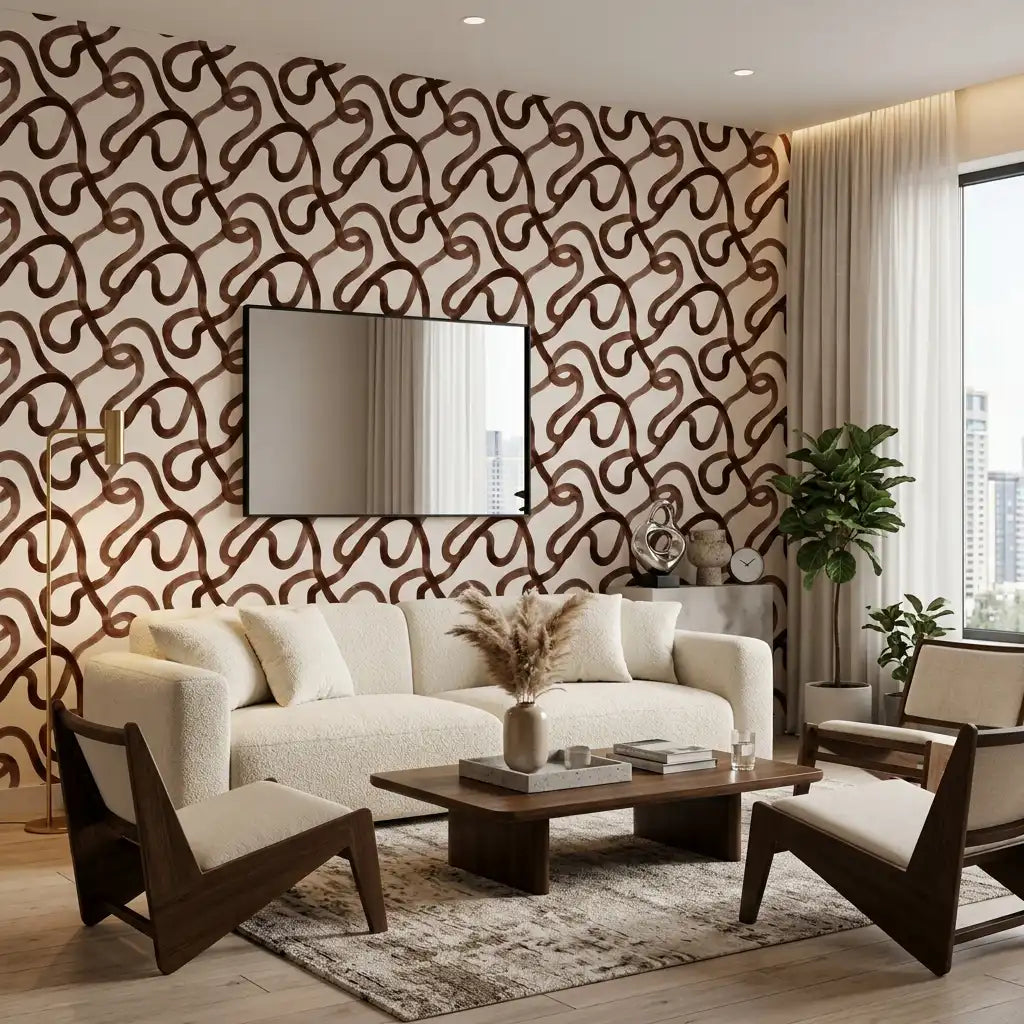 Black Loop Ribbon Wallpaper – Living Room