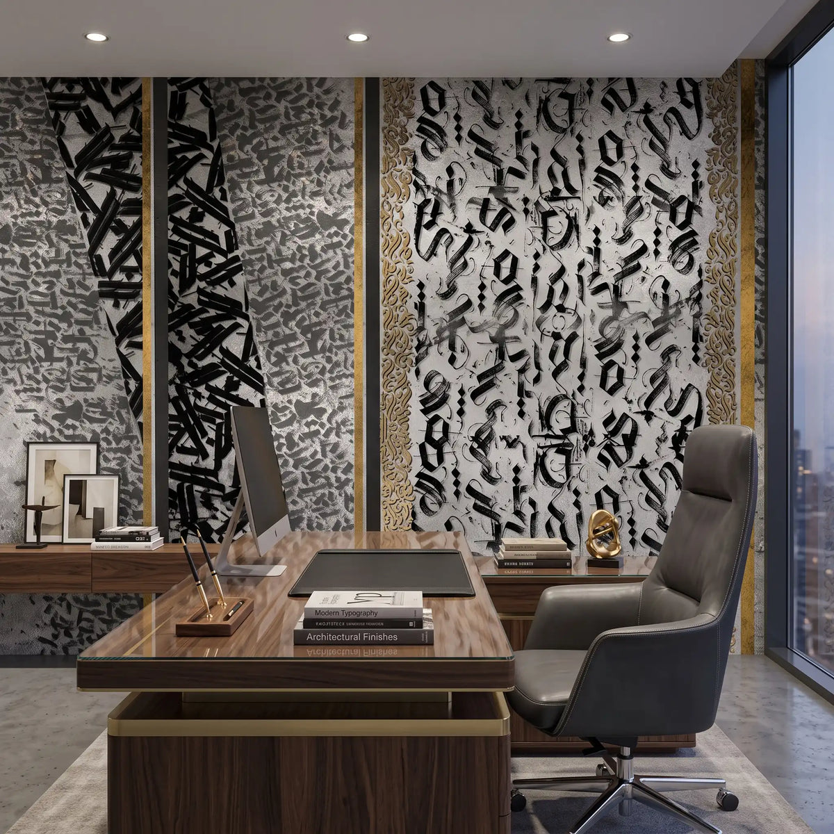 Black Marble Panel Wallpaper Mural – Office
