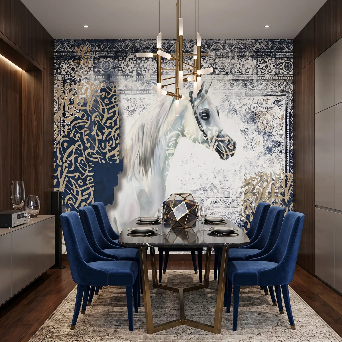 Blue Marble Collage Wallpaper Mural – Dining Room