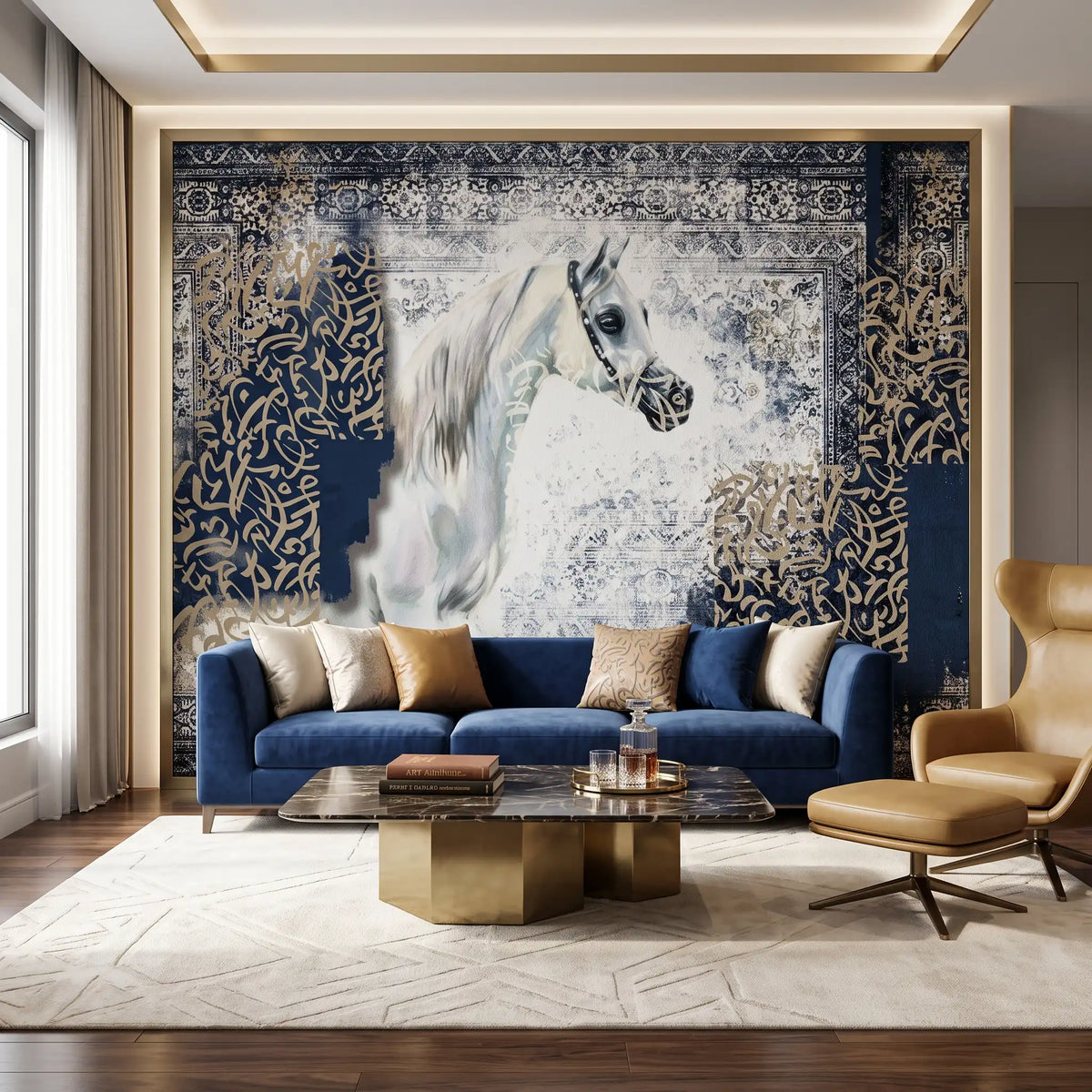 Blue Marble Collage Wallpaper Mural – Living Room