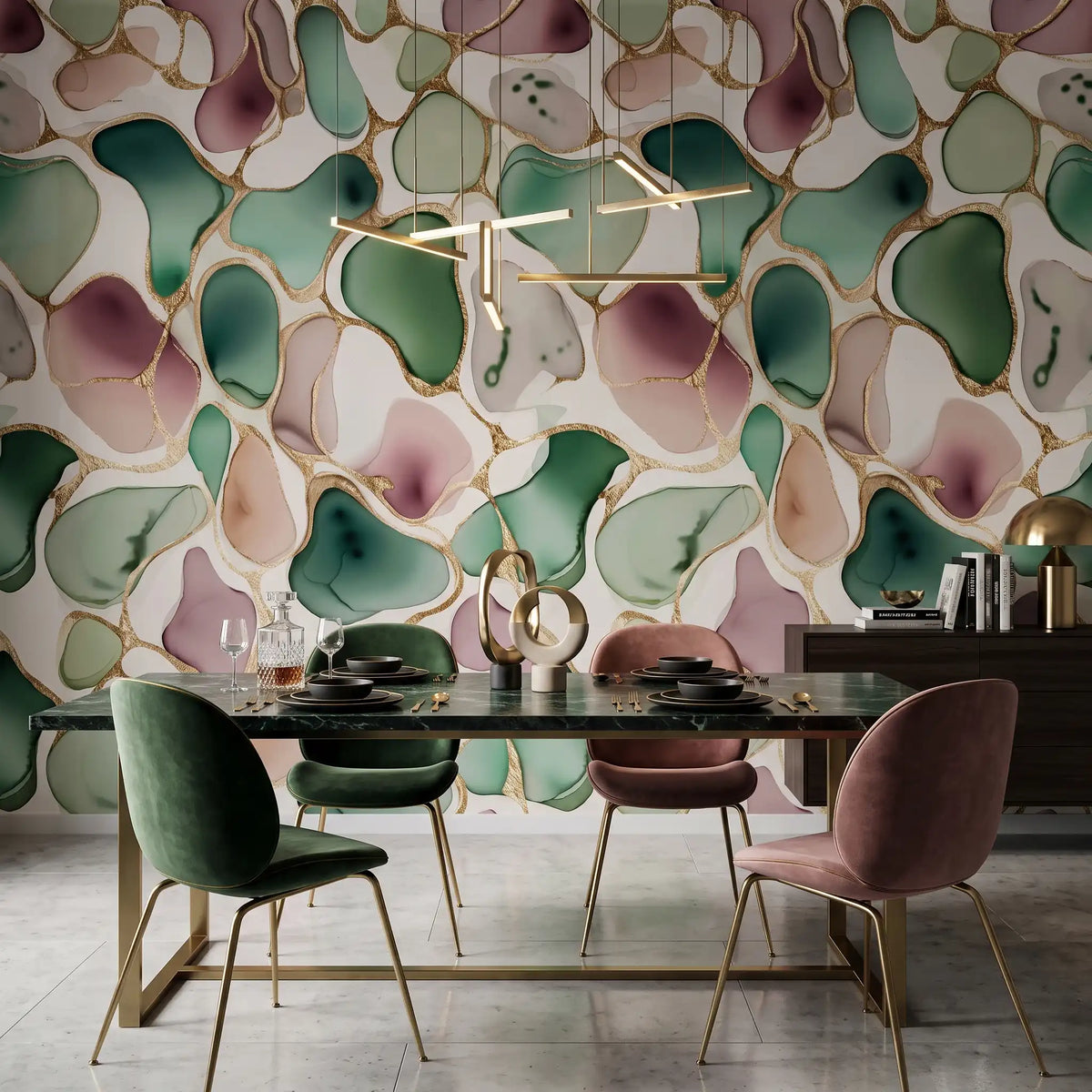 Blush Green Leaf Wallpaper – Dining Room