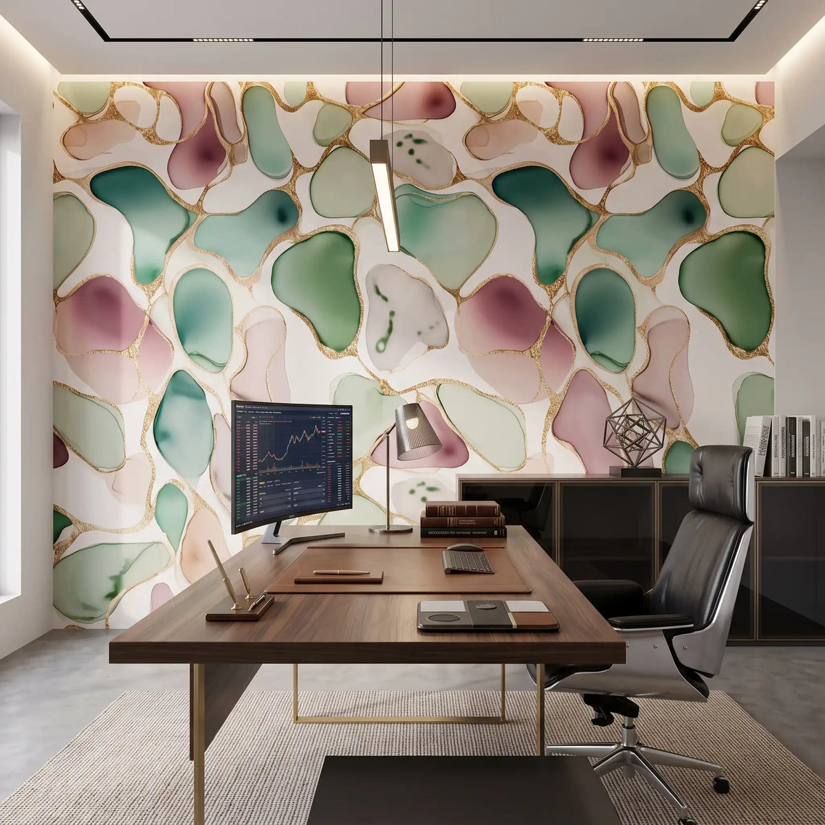 Blush Green Leaf Wallpaper – Office