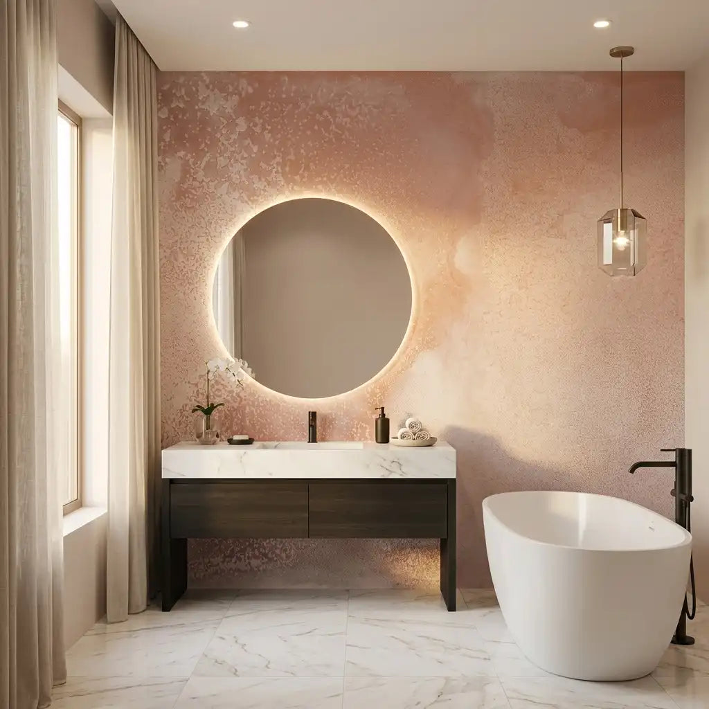 Blush Watercolor Wash Wallpaper Mural – Bathroom
