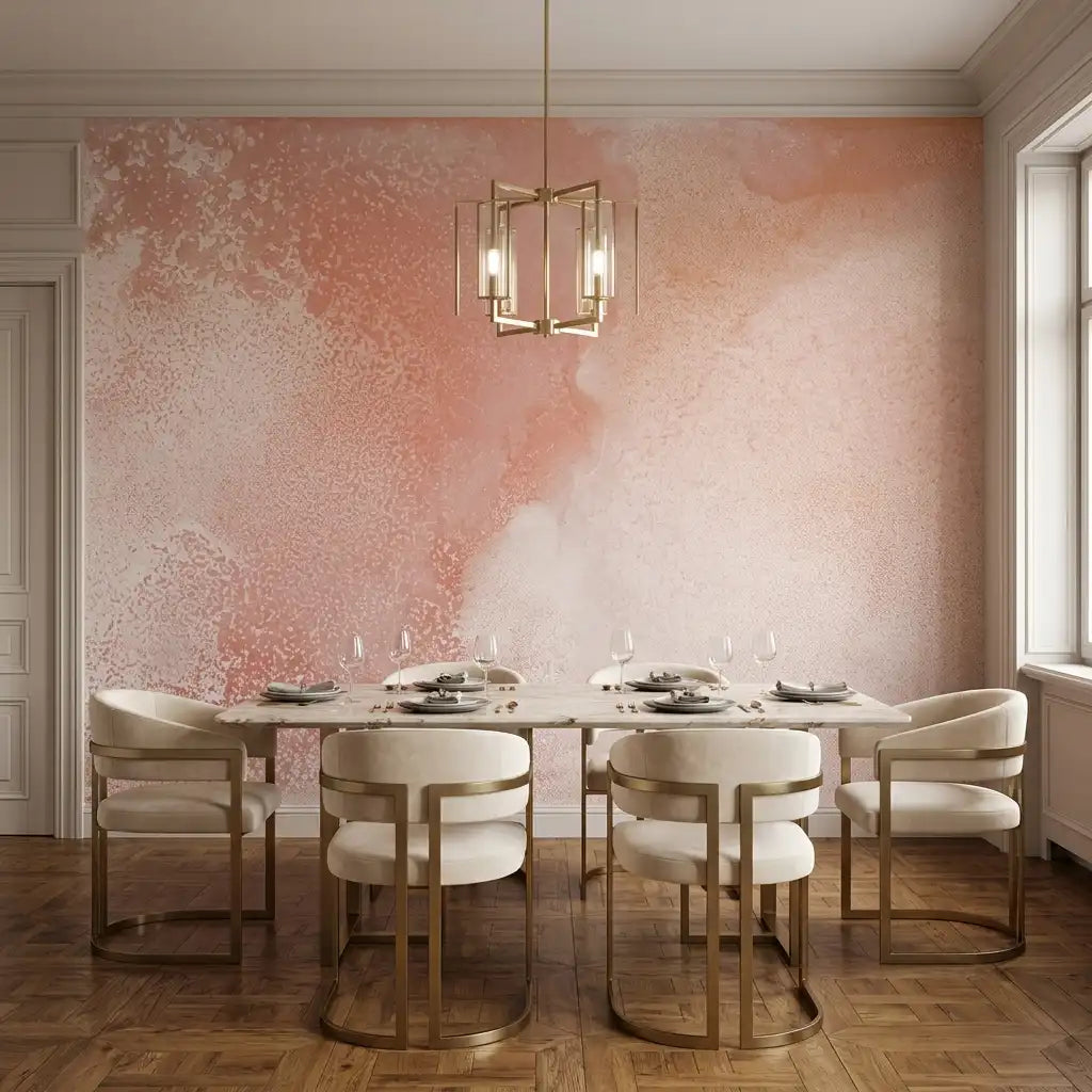 Blush Watercolor Wash Wallpaper Mural – Dining Room