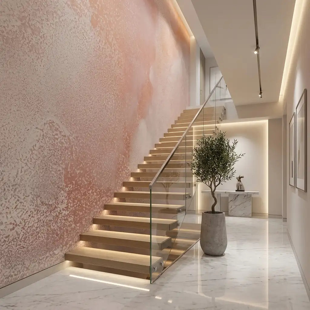 Blush Watercolor Wash Wallpaper Mural – Staircase