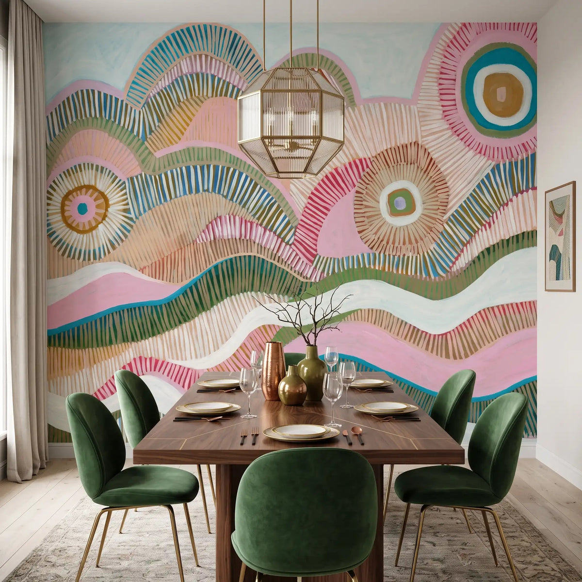 Boho Sunburst Hills Wallpaper Mural – Dining Room