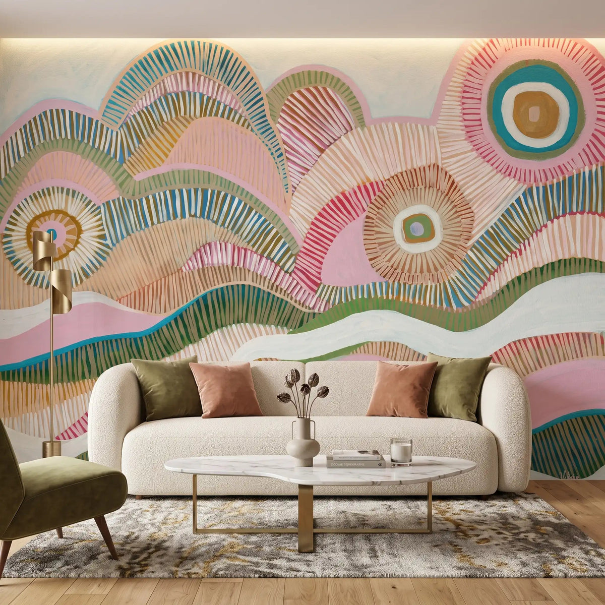 Boho Sunburst Hills Wallpaper Mural – Living Room