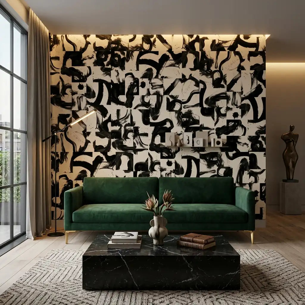 Bold Ink Blot Wallpaper – Ink Calligraphy room