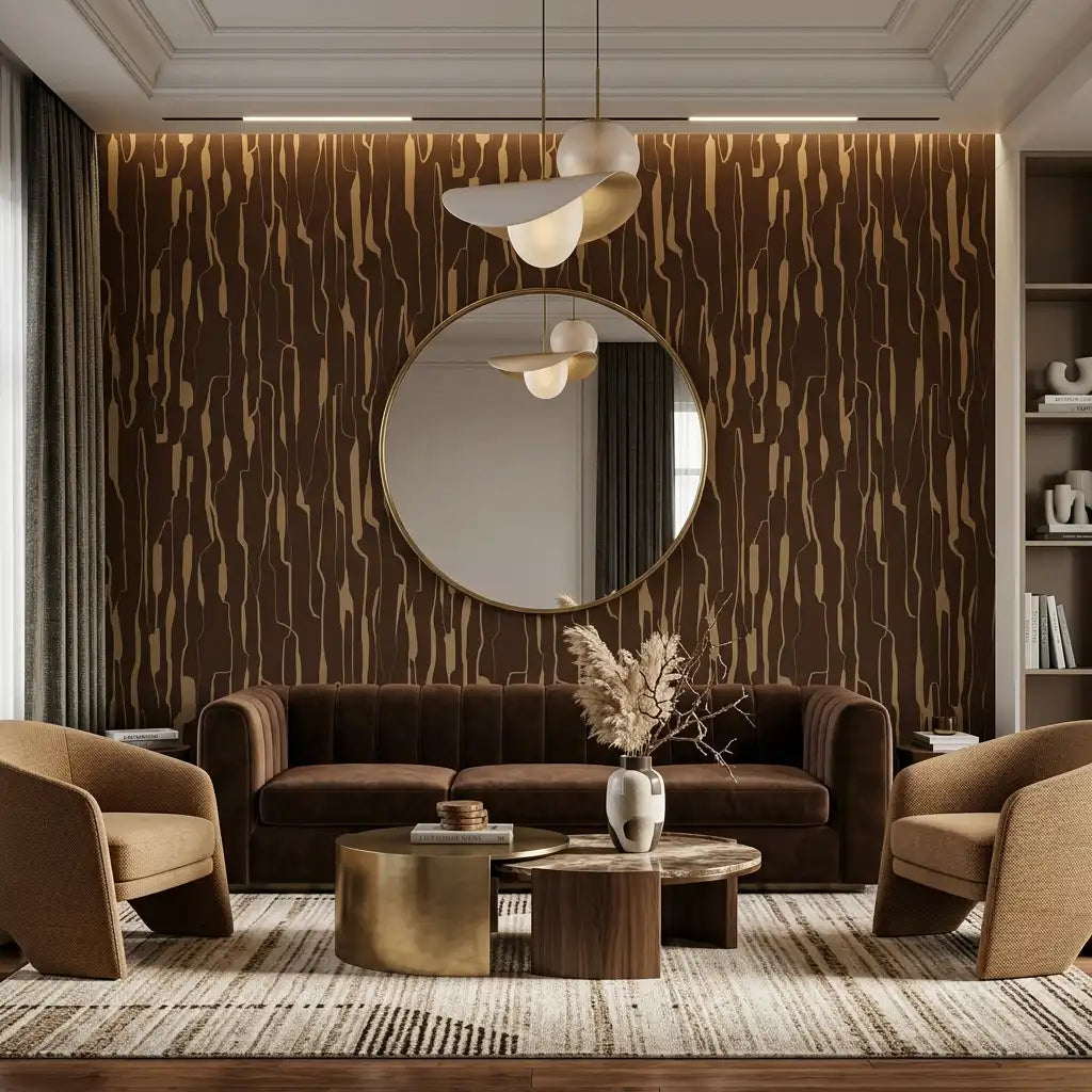 Brushed Wood Grain Wallpaper – Espresso Gold room