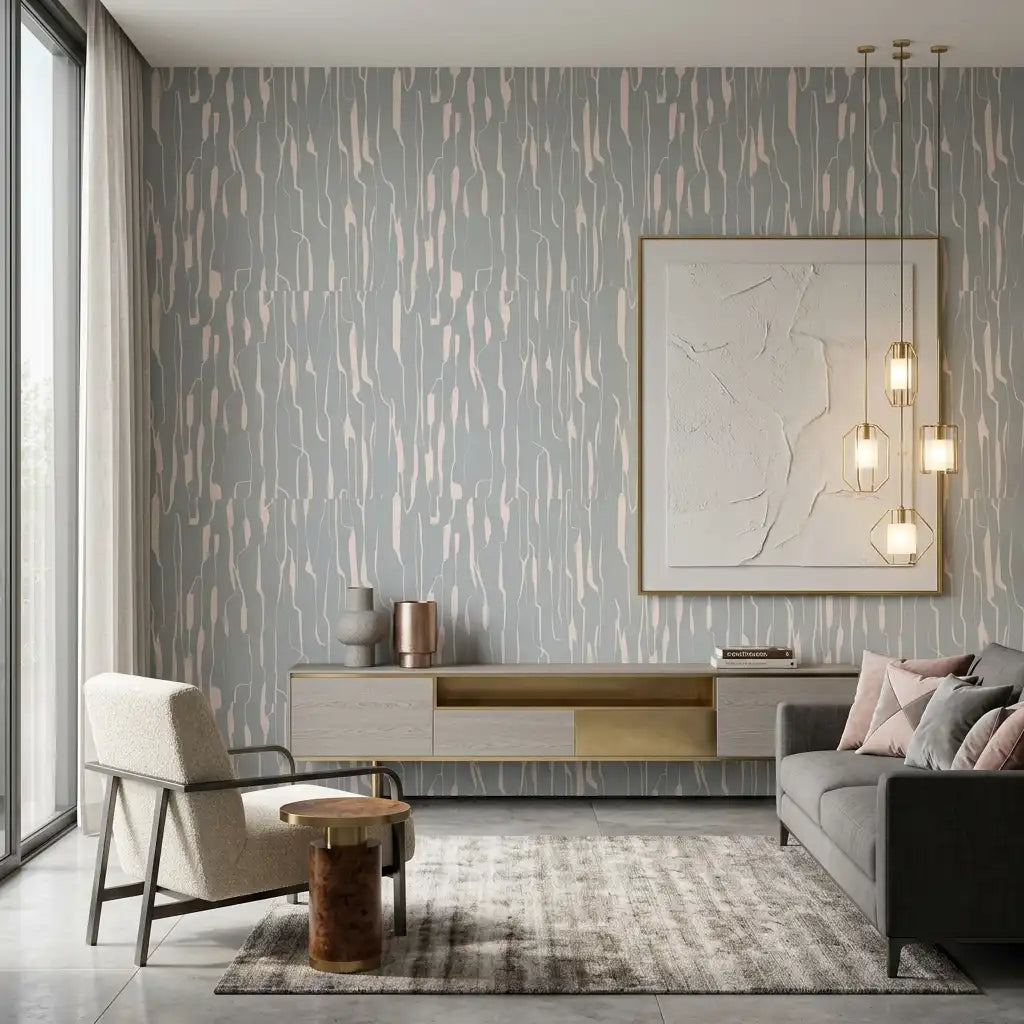 Brushed Wood Grain Wallpaper – Mist Grey room