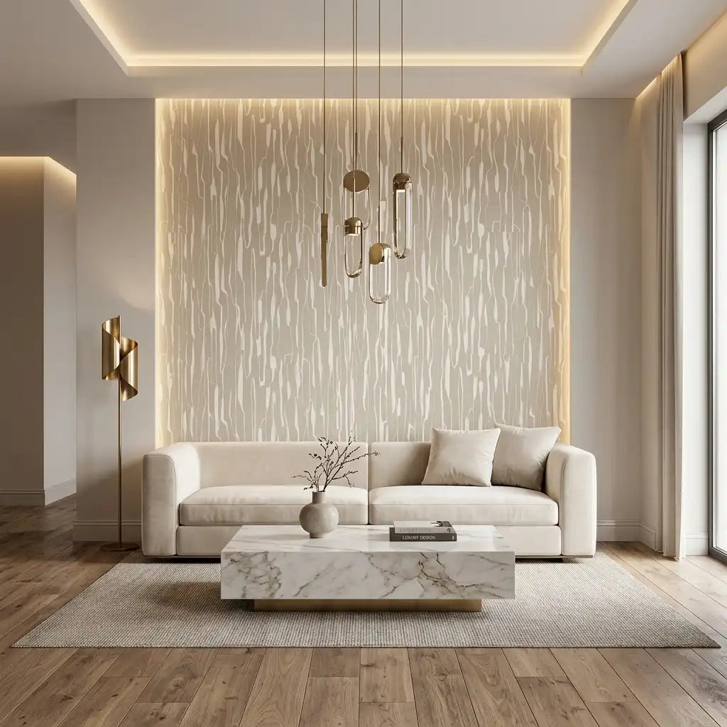 Brushed Wood Grain Wallpaper – Oatmeal room