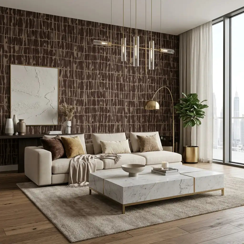 Brushstroke Dash Wallpaper – Dark Chocolate room