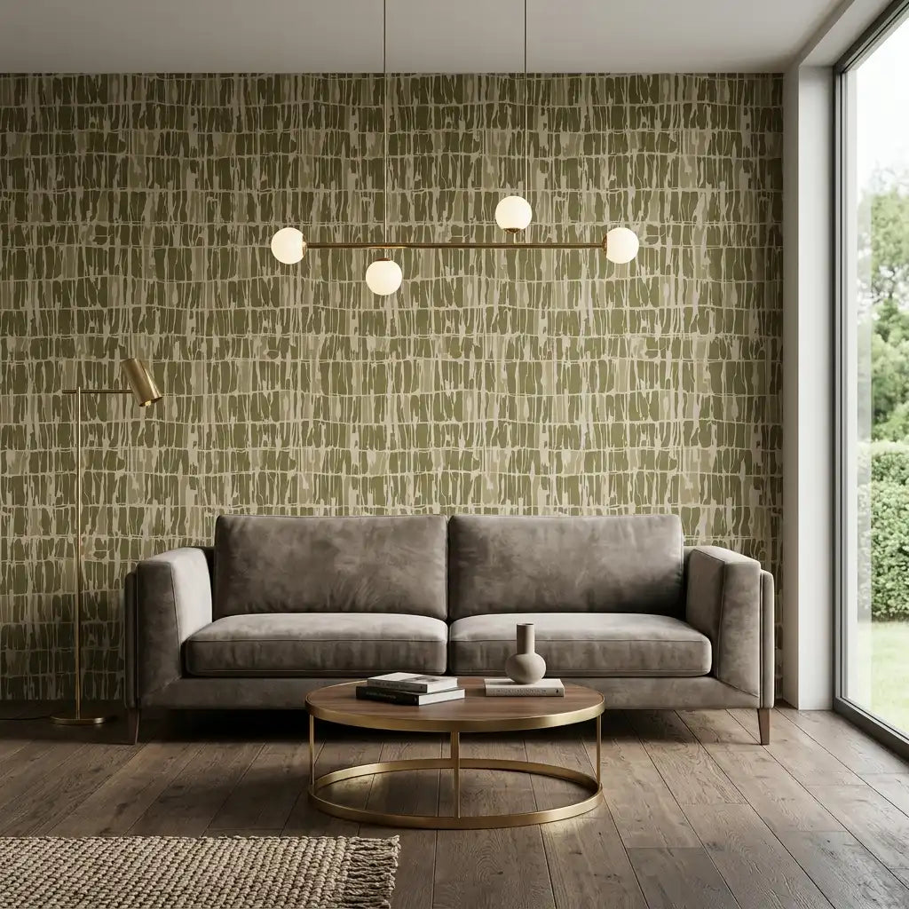 Brushstroke Dash Wallpaper – Moss Olive room