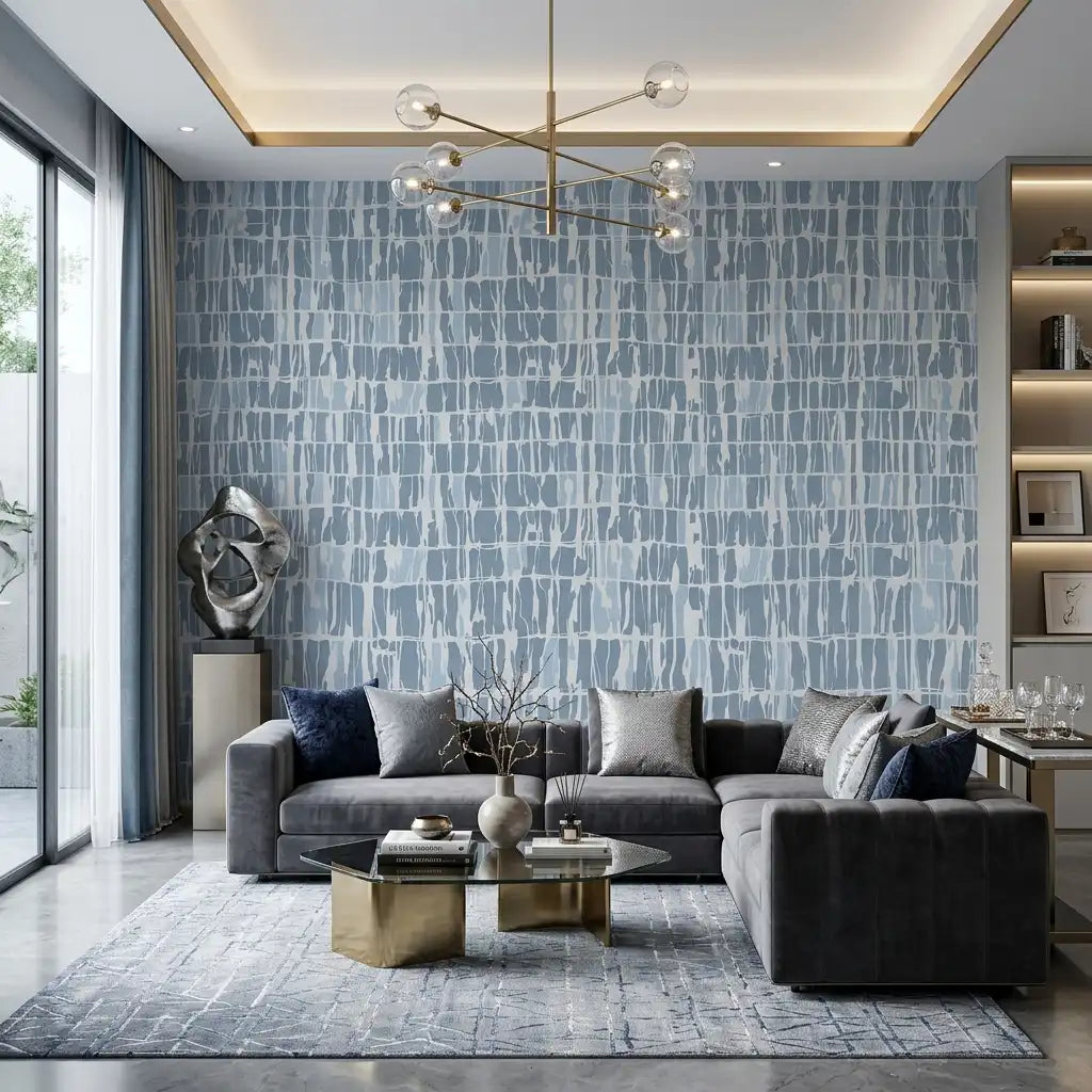 Brushstroke Dash Wallpaper – Steel Blue room