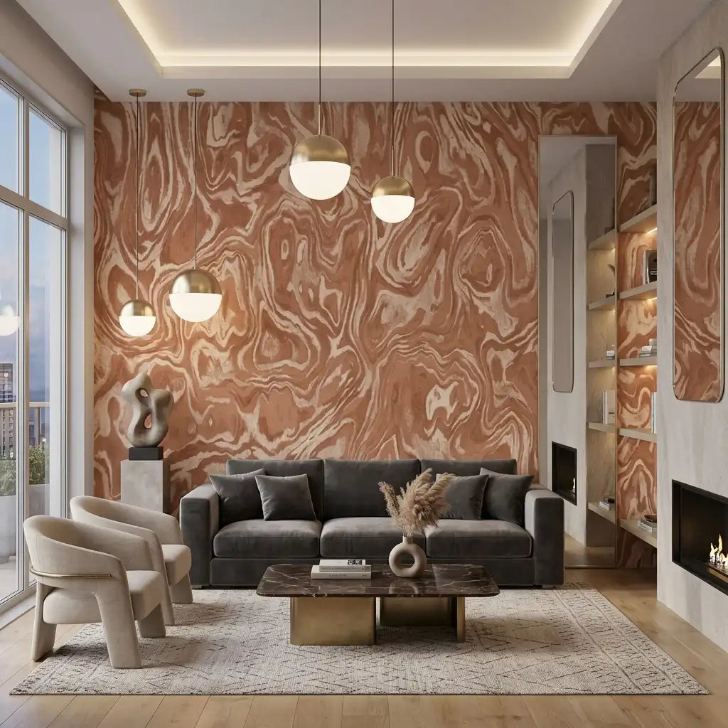 Burl Wood Swirl Wallpaper – Clay Burl room