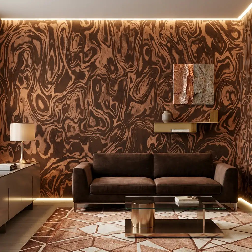 Burl Wood Swirl Wallpaper – Dark Walnut Burl room