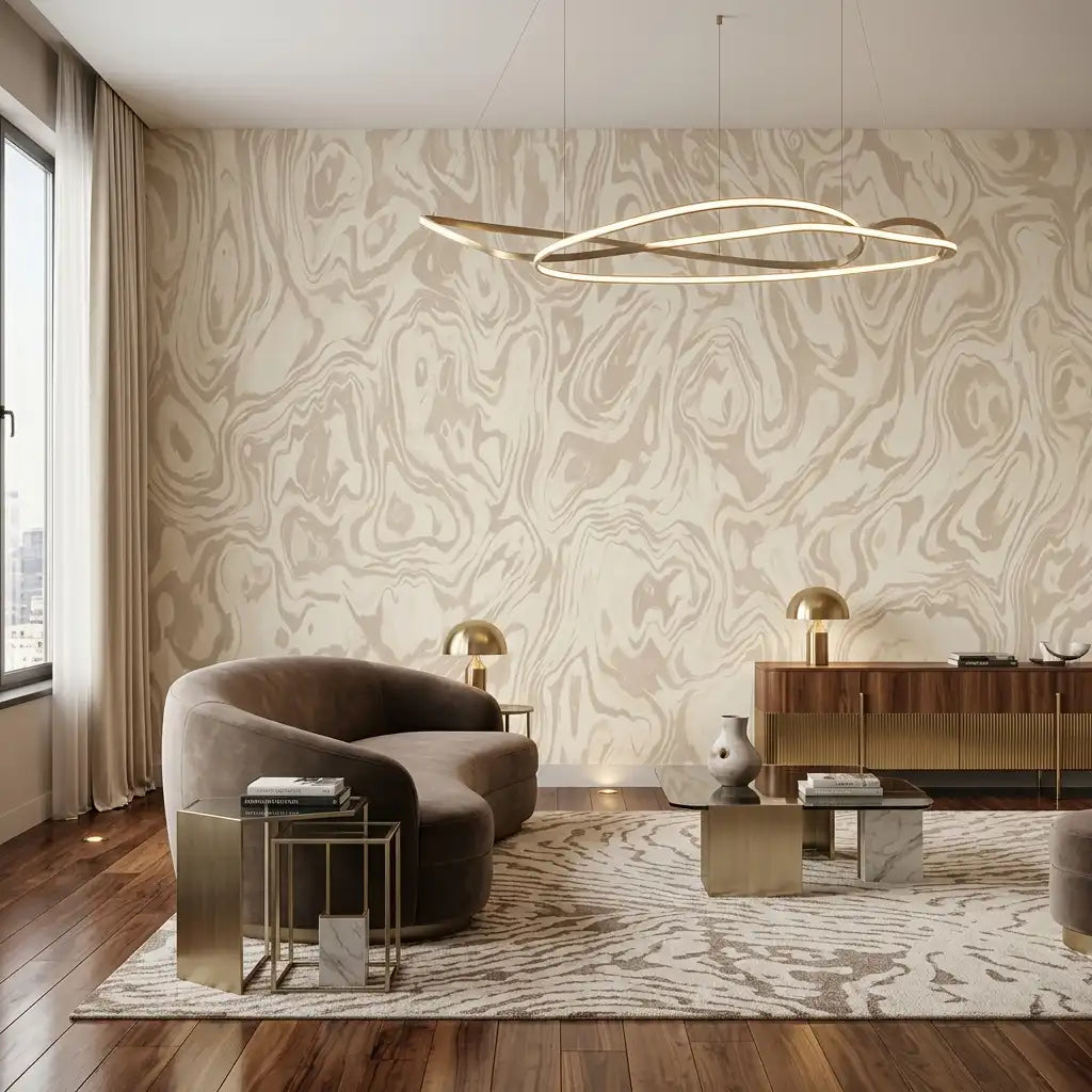 Burl Wood Swirl Wallpaper – Ivory Pearl room
