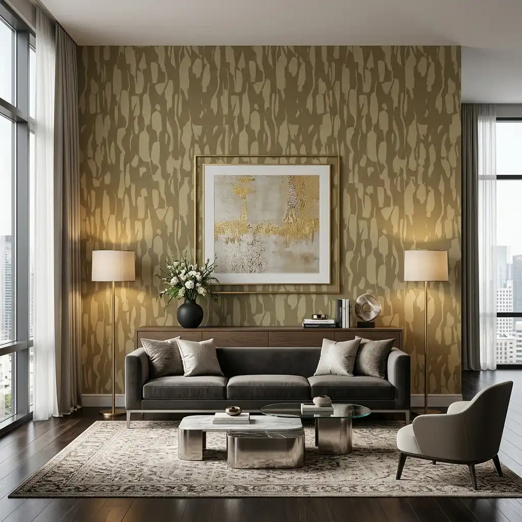 Carved Bark Texture Wallpaper – Olive Khaki room