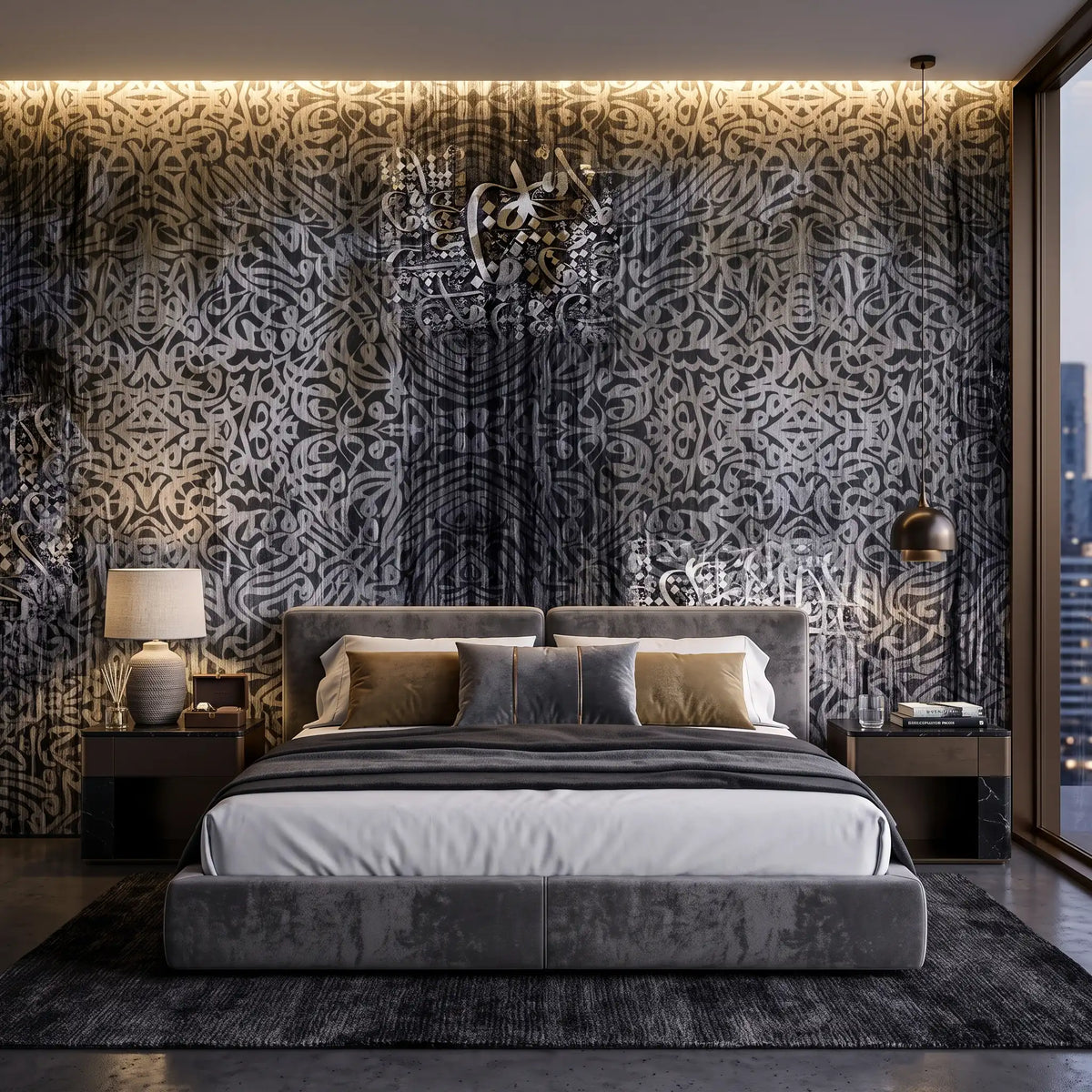 Charcoal Weathered Wallpaper Mural – Bedroom