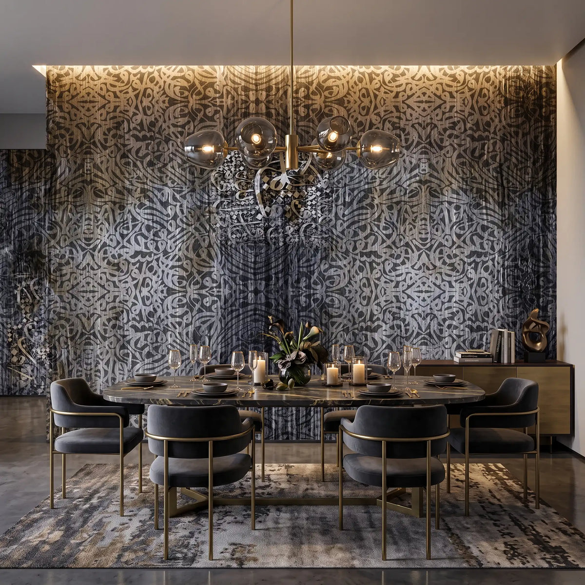 Charcoal Weathered Wallpaper Mural – Dining Room