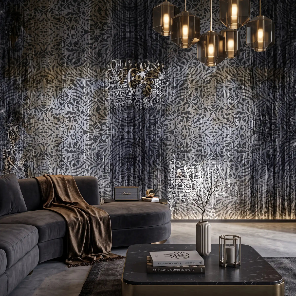 Charcoal Weathered Wallpaper Mural – Living Room