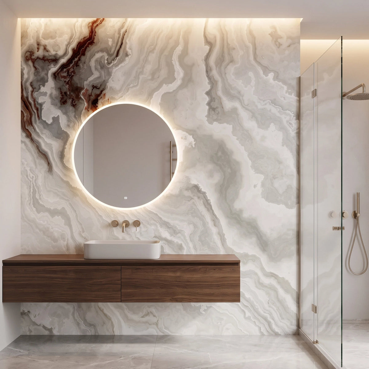 Cloud Onyx Marble Wallpaper Mural – Bathroom