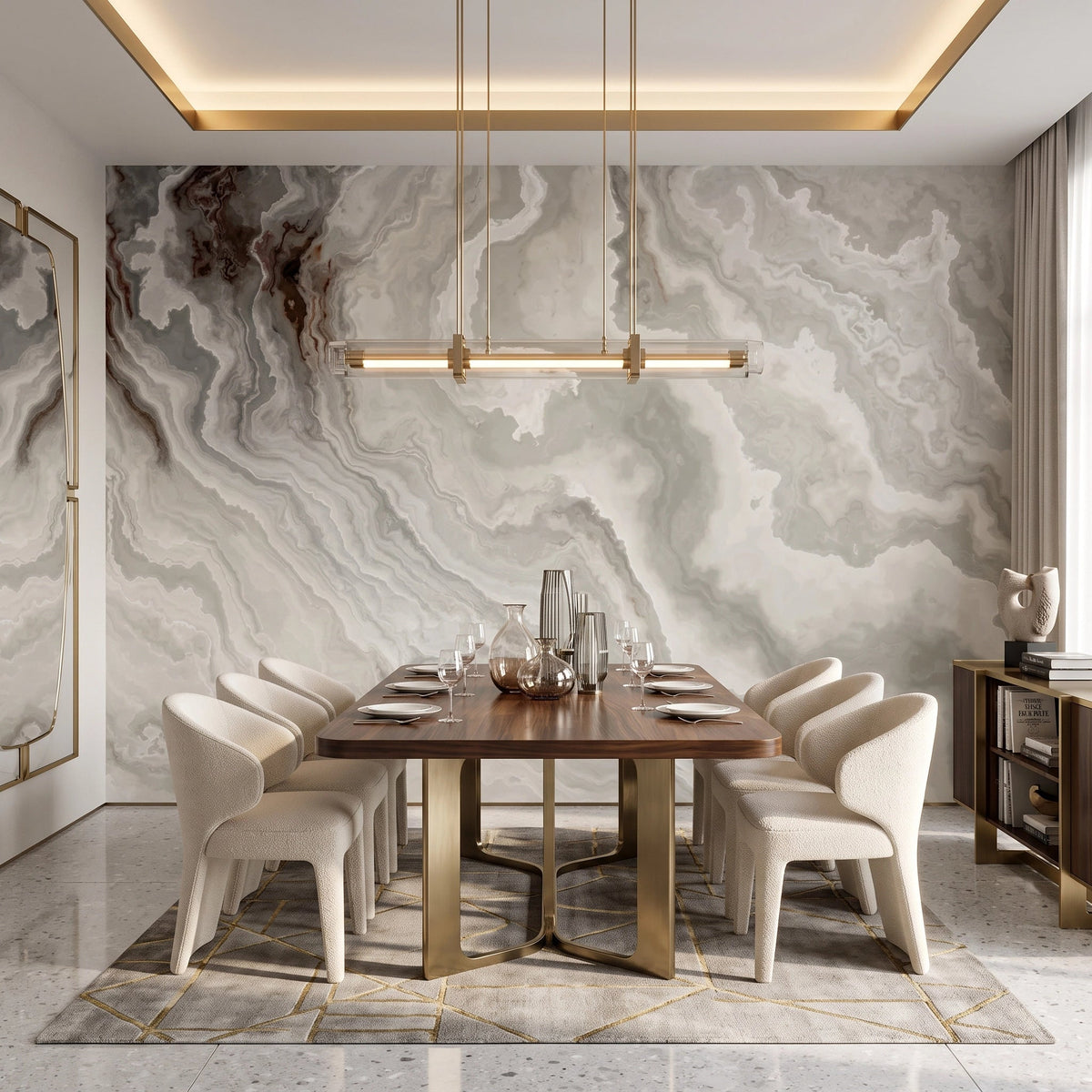Cloud Onyx Marble Wallpaper Mural – Dining Room