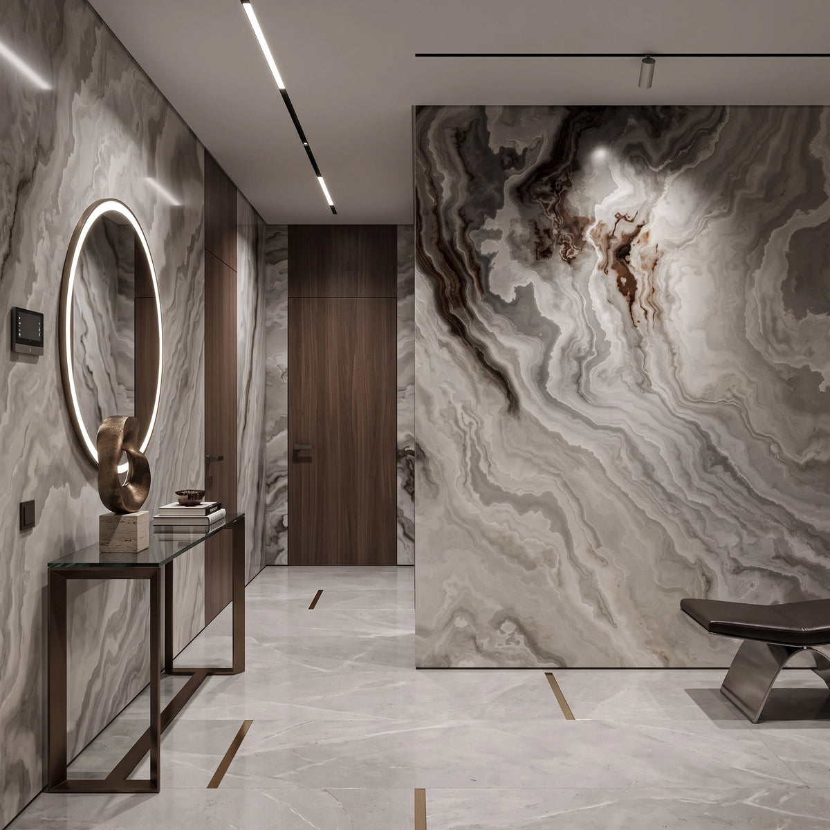 Cloud Onyx Marble Wallpaper Mural – Hallway