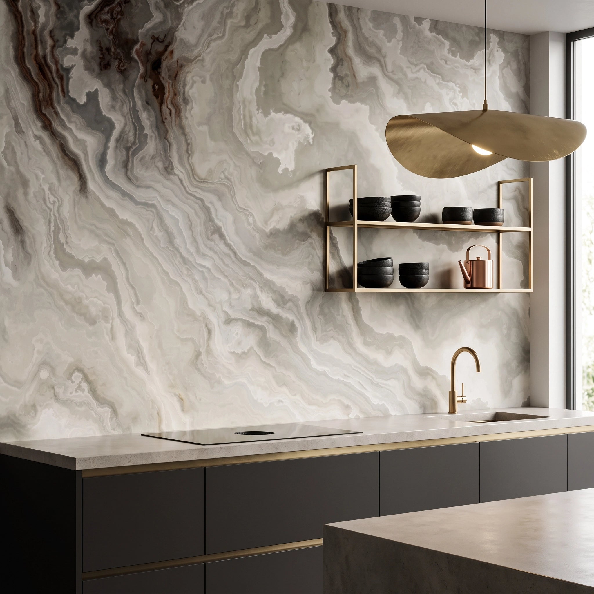 Cloud Onyx Marble Wallpaper Mural – Kitchen