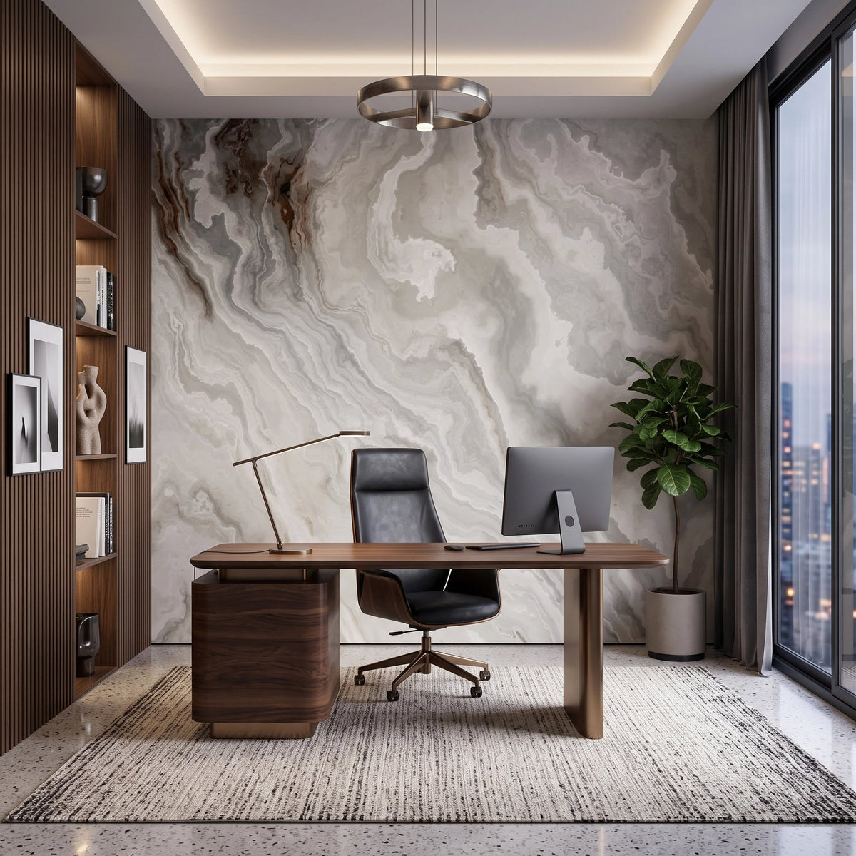 Cloud Onyx Marble Wallpaper Mural – Office