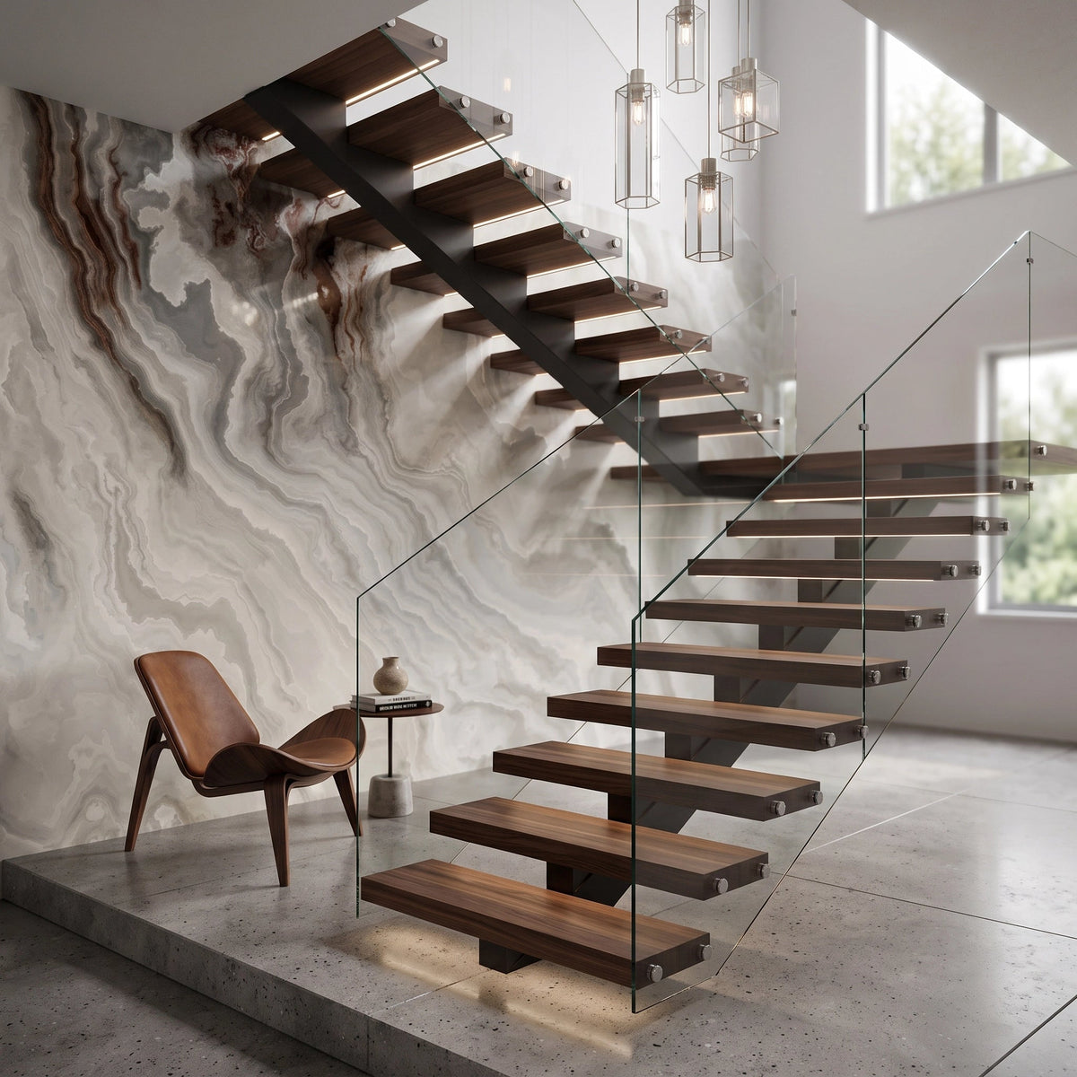Cloud Onyx Marble Wallpaper Mural – Staircase