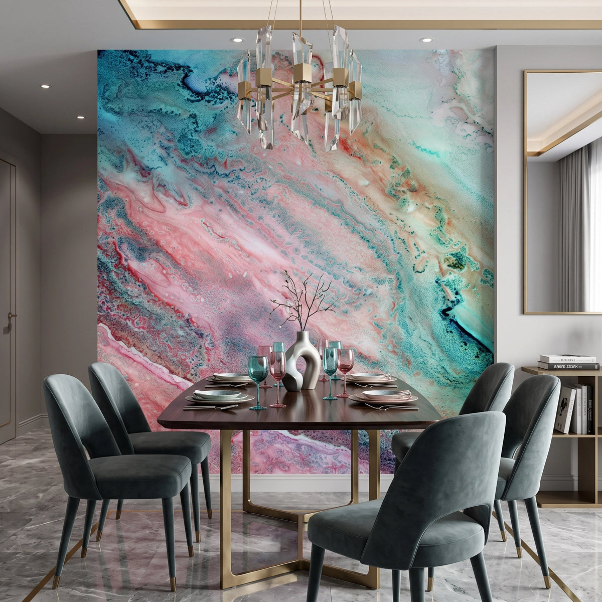 Coral & Teal Agate Wallpaper Mural – Dining Room