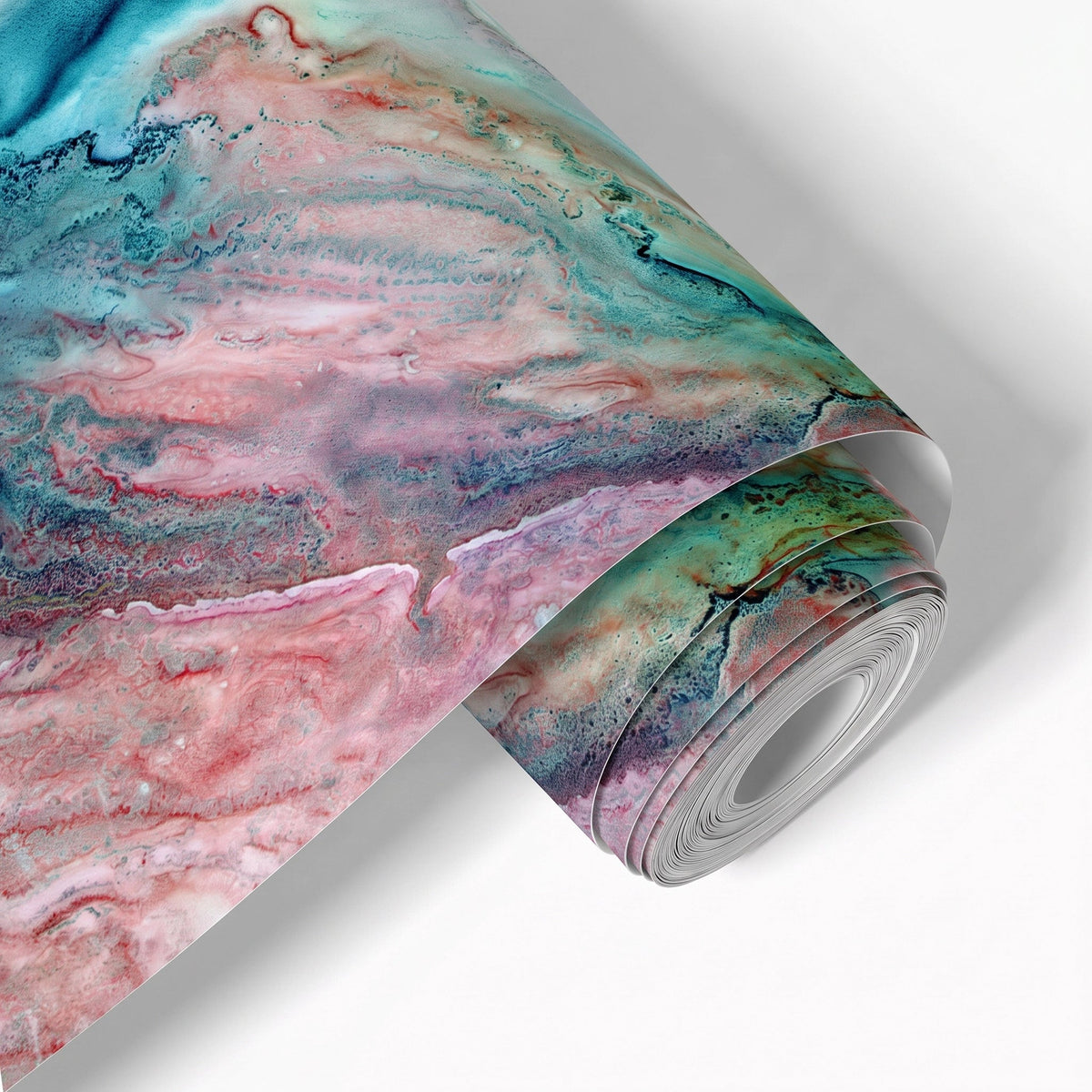 Coral & Teal Agate Wallpaper Mural – Material Closeup