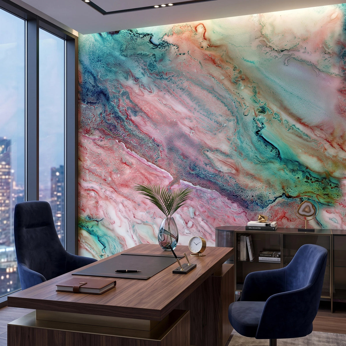 Coral & Teal Agate Wallpaper Mural – Office