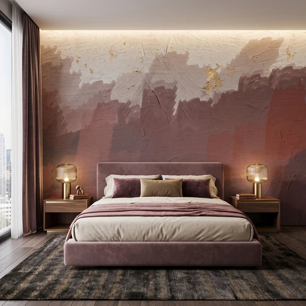 Crimson Horizon Abstract Wallpaper Mural – Bedroom