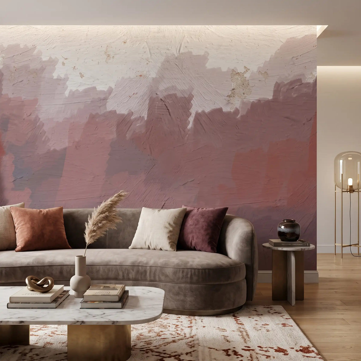 Crimson Horizon Abstract Wallpaper Mural – Living Room