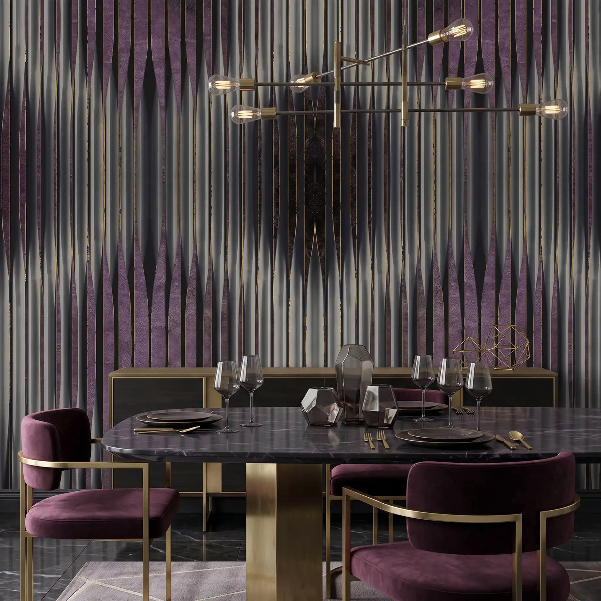 Dark Geometric Prism Wallpaper Mural – Dining Room