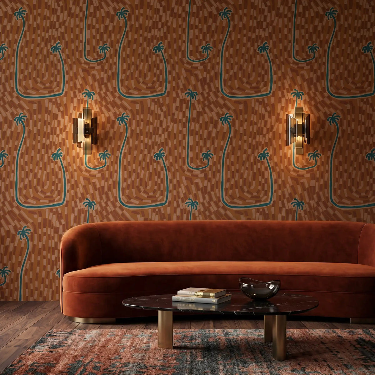 Desert Palm Oasis Wallpaper – Teak & Teal