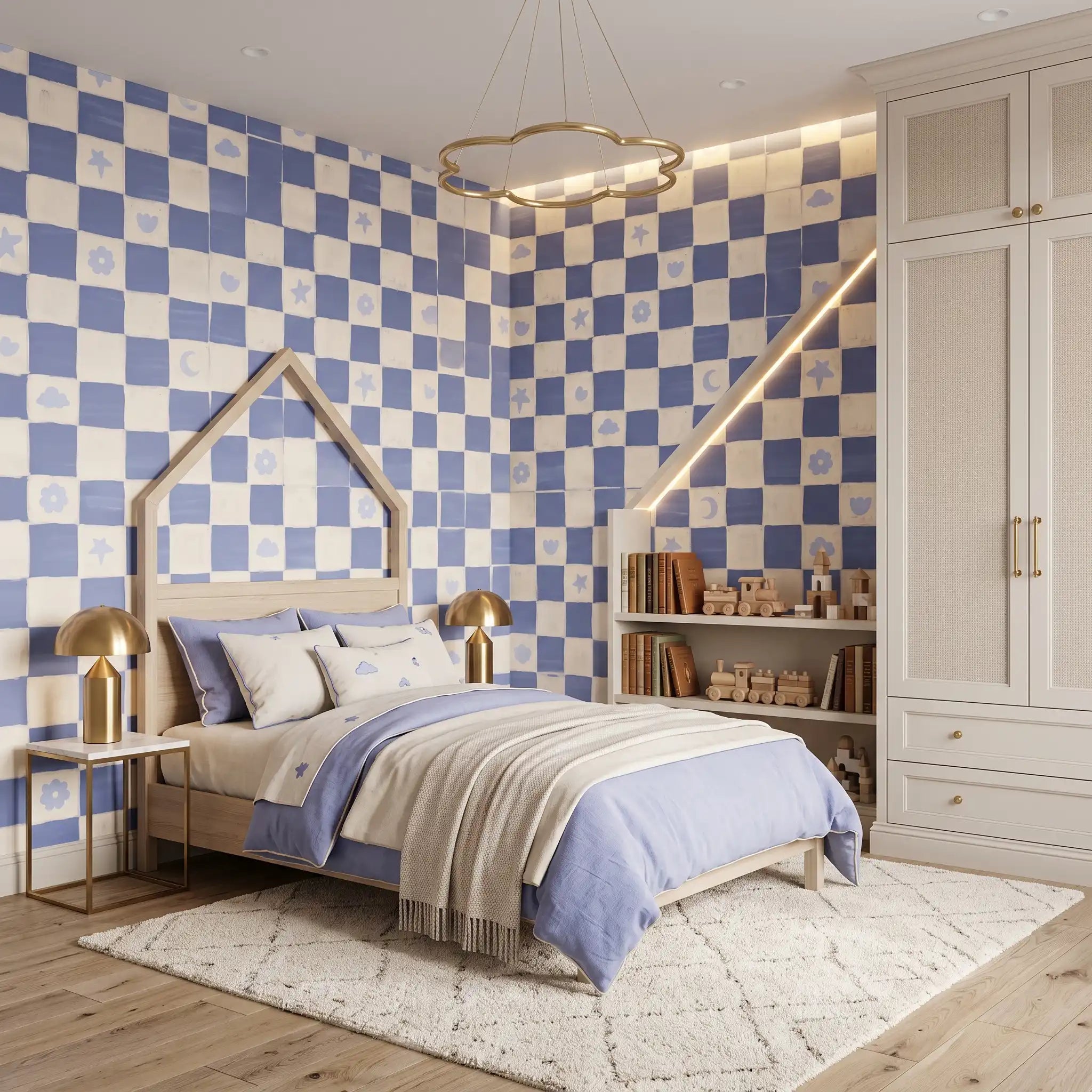 Dreamy Checkerboard Kids Wallpaper – Blueberry Cream