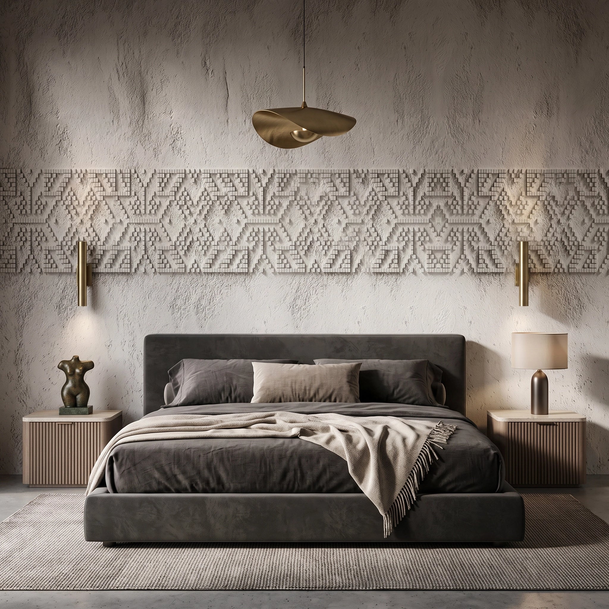 Embossed Kilim Band Plaster Wallpaper Mural – Bedroom