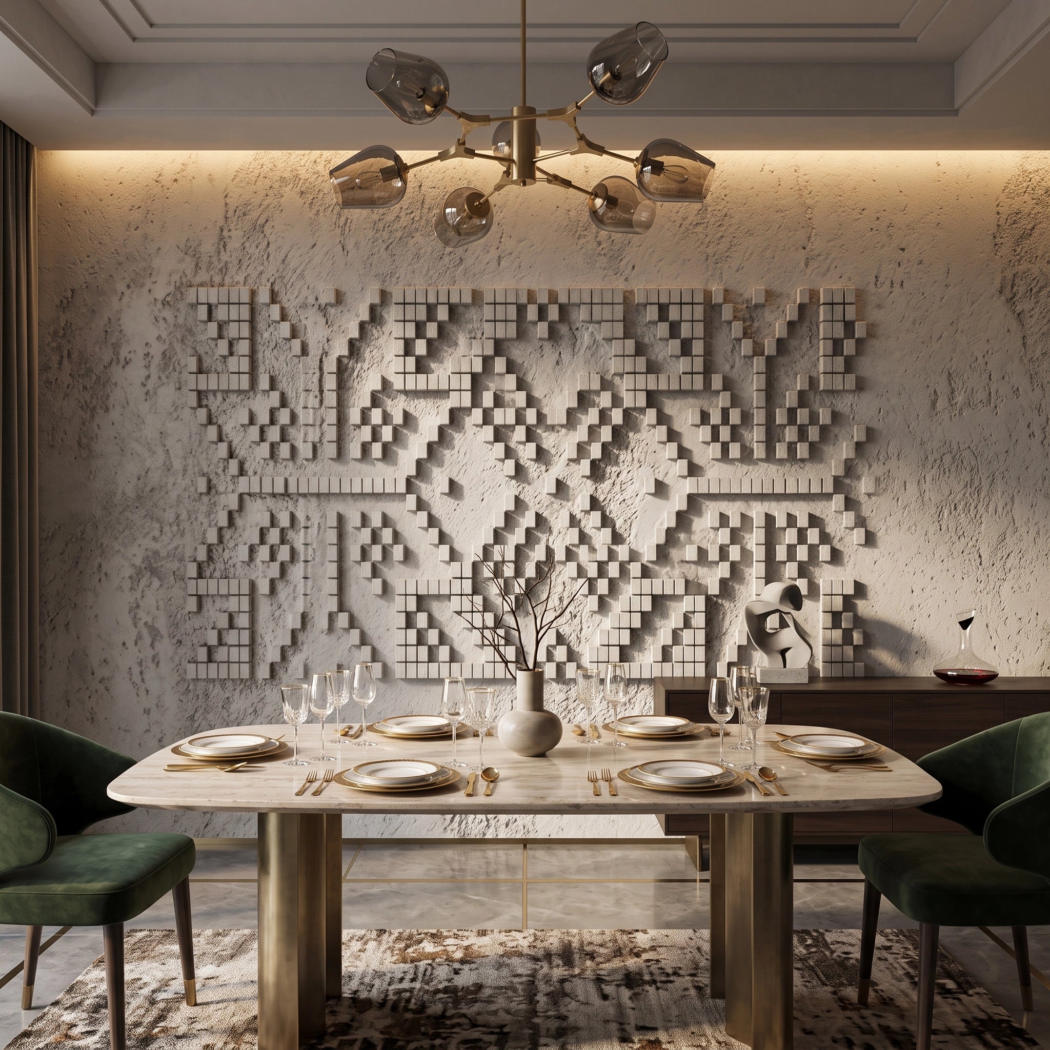 Embossed Kilim Band Plaster Wallpaper Mural – Dining Room