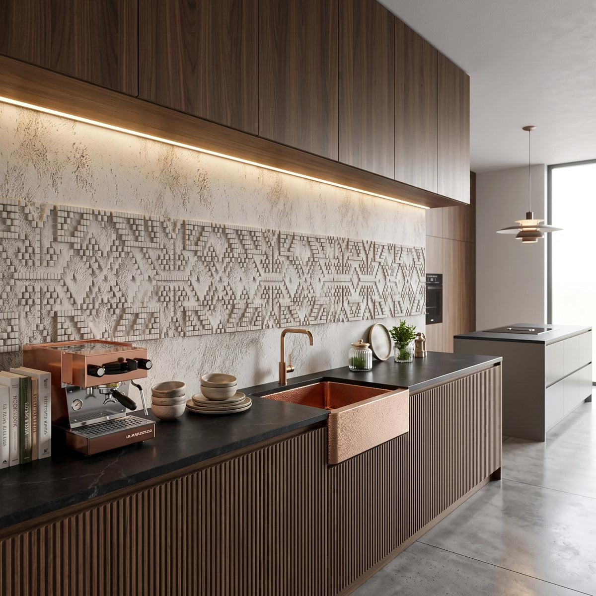 Embossed Kilim Band Plaster Wallpaper Mural – Kitchen