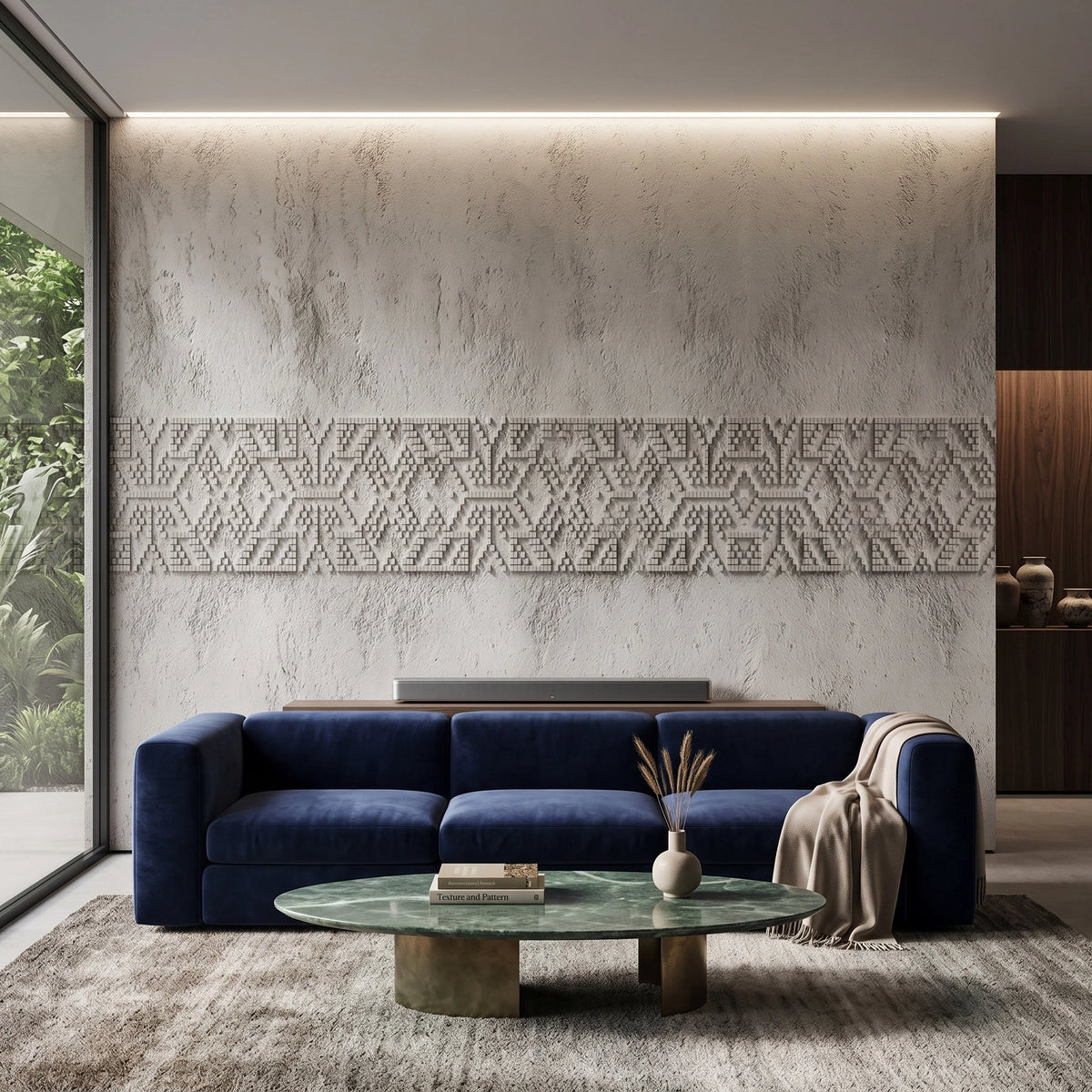 Embossed Kilim Band Plaster Wallpaper Mural – Living Room