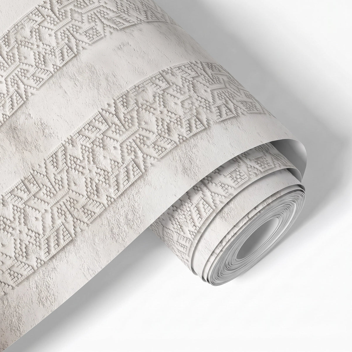 Embossed Kilim Band Plaster Wallpaper Mural – Material Closeup