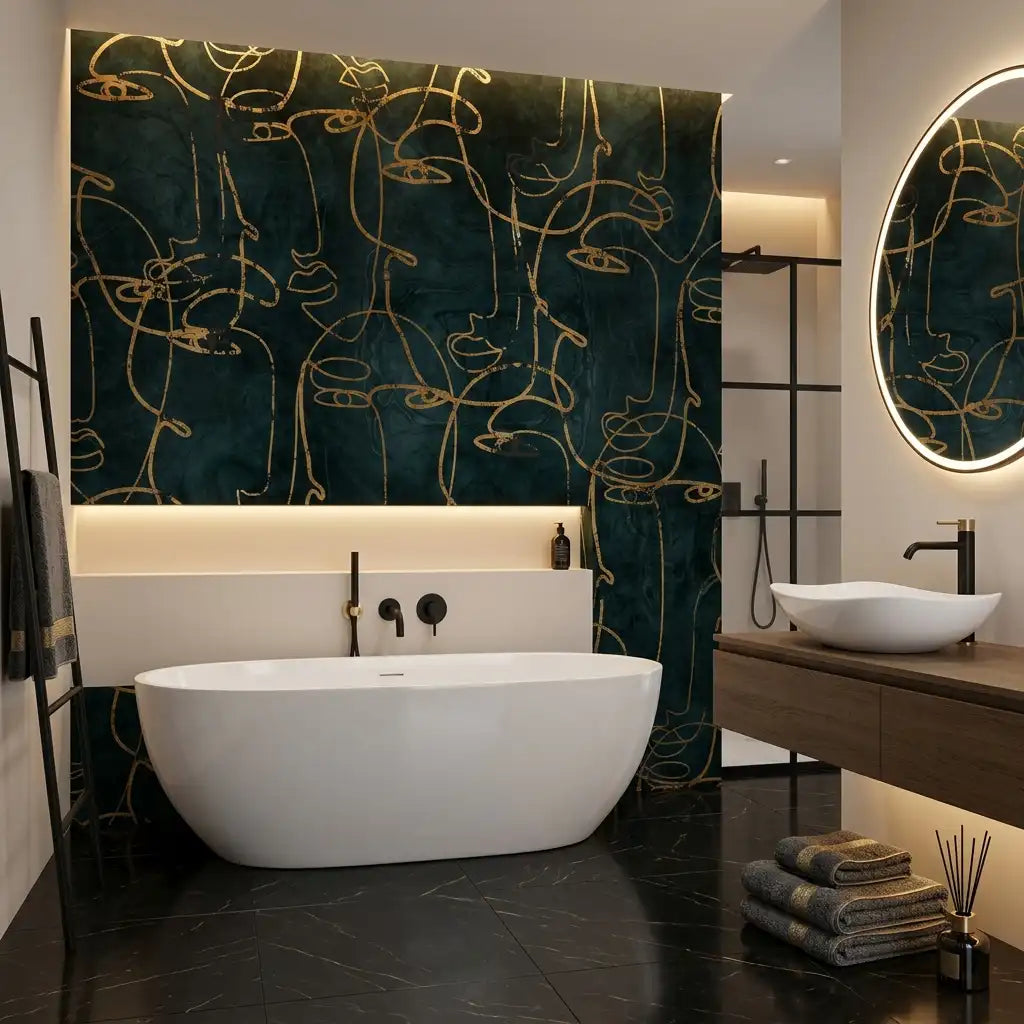 Emerald Gold Line Wallpaper Mural – Bathroom