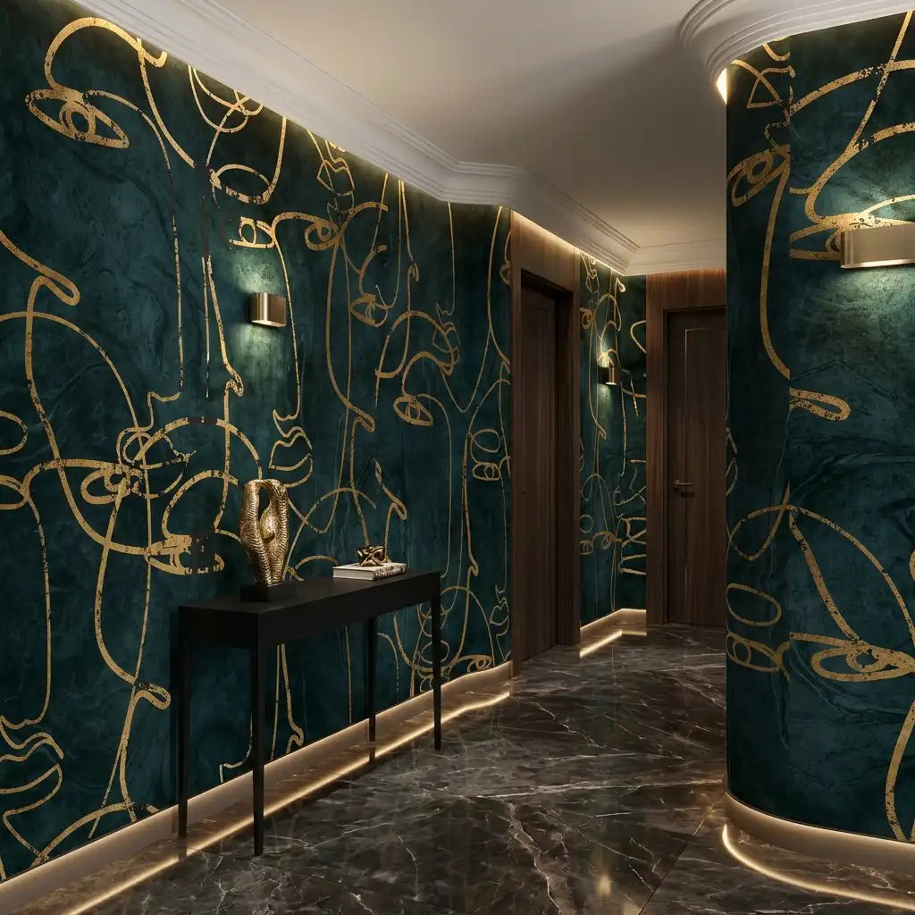 Emerald Gold Line Wallpaper Mural – Hallway